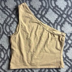 Express One-Shoulder Beige Crop Top